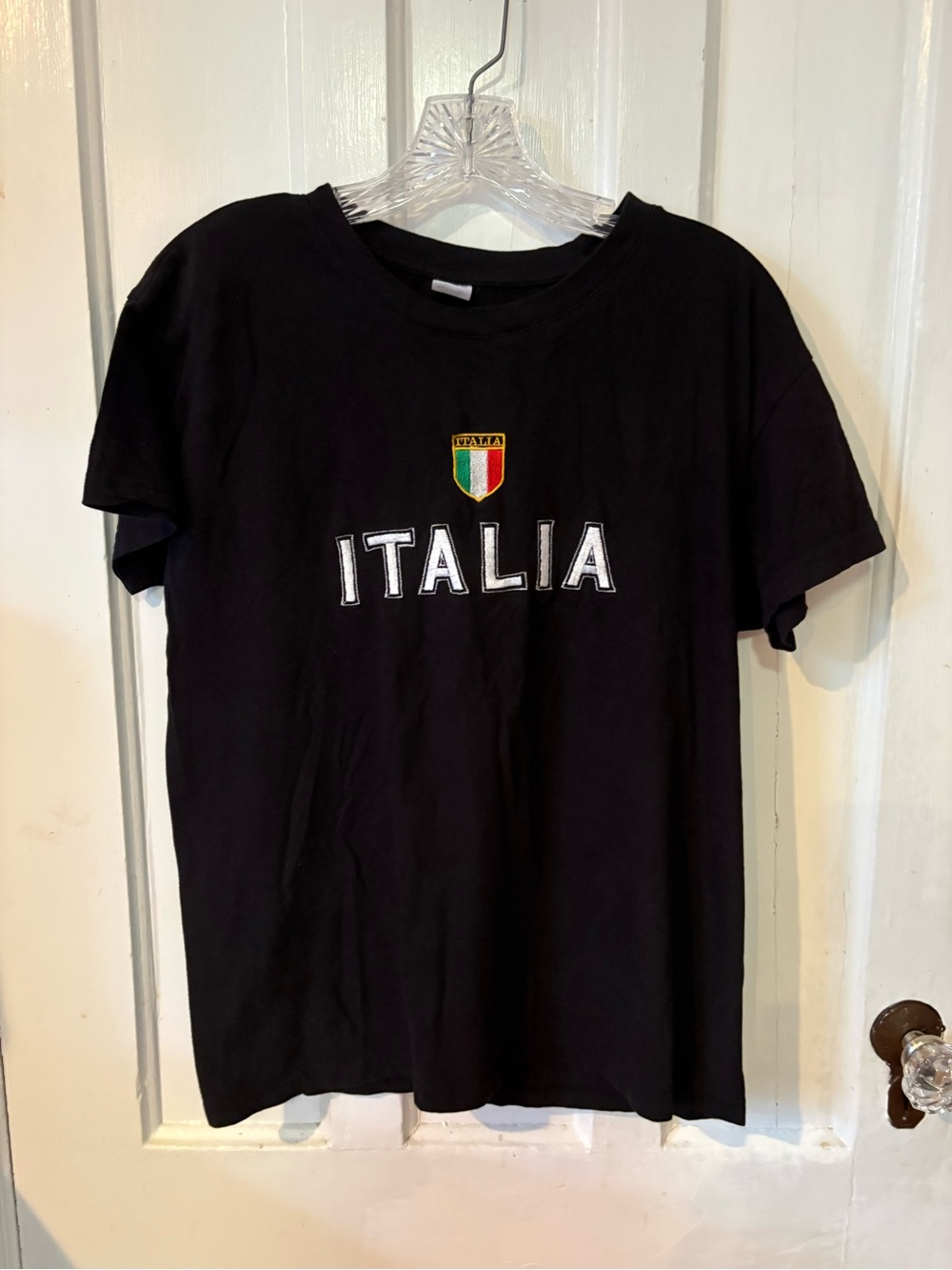 Italia Embroidered Logo Black Men's T-Shirt
